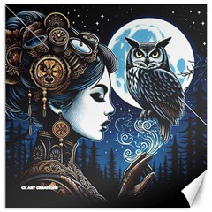 Steampunk Woman With Owl 2 Steampunk Woman With Owl Woman With Owl Strap Canvas 12  X 12 