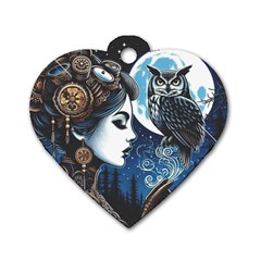 Steampunk Woman With Owl 2 Steampunk Woman With Owl Woman With Owl Strap Dog Tag Heart (two Sides)