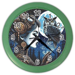 Steampunk Woman With Owl 2 Steampunk Woman With Owl Woman With Owl Strap Color Wall Clock by CKArtCreations