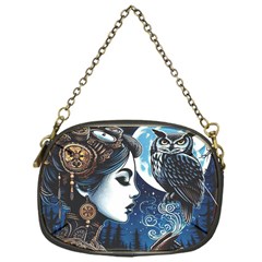 Steampunk Woman With Owl 2 Steampunk Woman With Owl Woman With Owl Strap Chain Purse (one Side)