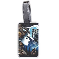 Steampunk Woman With Owl 2 Steampunk Woman With Owl Woman With Owl Strap Luggage Tag (one Side)