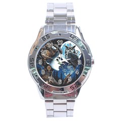 Steampunk Woman With Owl 2 Steampunk Woman With Owl Woman With Owl Strap Stainless Steel Analogue Watch