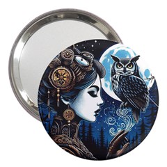 Steampunk Woman With Owl 2 Steampunk Woman With Owl Woman With Owl Strap 3  Handbag Mirrors