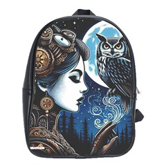 Steampunk Woman With Owl 2 Steampunk Woman With Owl Woman With Owl Strap School Bag (xl)