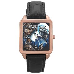 Steampunk Woman With Owl 2 Steampunk Woman With Owl Woman With Owl Strap Rose Gold Leather Watch 