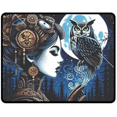 Steampunk Woman With Owl 2 Steampunk Woman With Owl Woman With Owl Strap Two Sides Fleece Blanket (medium)