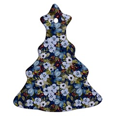 Blue Flowers Dark Blue Flowers Christmas Tree Ornament (two Sides)