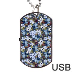 Blue Flowers Dark Blue Flowers Dog Tag Usb Flash (two Sides)