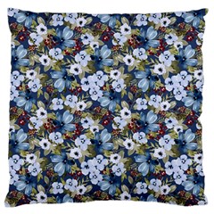 Blue Flowers Dark Blue Flowers Standard Premium Plush Fleece Cushion Case (one Side)