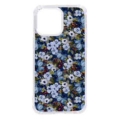 Blue Flowers Dark Blue Flowers Iphone 14 Pro Max Tpu Uv Print Case by DinkovaArt