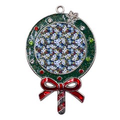 Blue Flowers Dark Blue Flowers Metal X mas Lollipop With Crystal Ornament