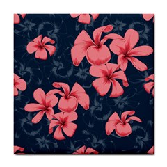 5902244 Pink Blue Illustrated Pattern Flowers Square Pillow Tile Coaster