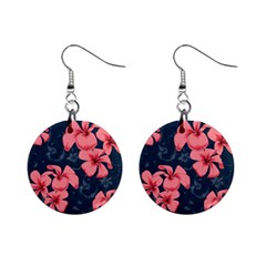 5902244 Pink Blue Illustrated Pattern Flowers Square Pillow Mini Button Earrings