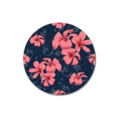 5902244 Pink Blue Illustrated Pattern Flowers Square Pillow Magnet 3  (round)