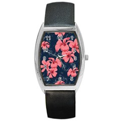 5902244 Pink Blue Illustrated Pattern Flowers Square Pillow Barrel Style Metal Watch
