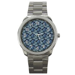 Blue Flowers 001 Sport Metal Watch by DinkovaArt