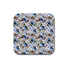 Blue Flowers Rubber Coaster (square)