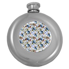 Blue Flowers Round Hip Flask (5 Oz)