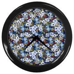 Blue Flowers 2 Wall Clock (black)