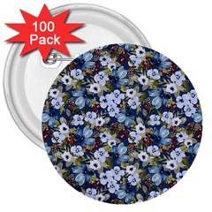 Blue Flowers Blue Flowers 2 3  Buttons (100 Pack) 