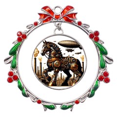 Steampunk Horse Punch 1 Metal X mas Wreath Ribbon Ornament by CKArtCreations
