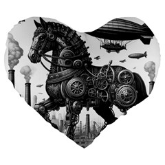 Steampunk Horse  Large 19  Premium Heart Shape Cushions