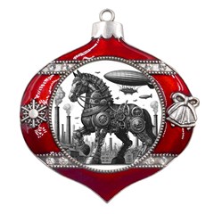 Steampunk Horse  Metal Snowflake And Bell Red Ornament by CKArtCreations