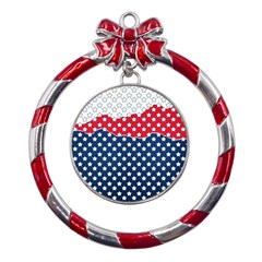 Illustrations Stars Metal Red Ribbon Round Ornament