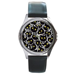 Cat Pattern Pet Drawing Eyes Round Metal Watch by Maspions