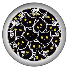 Cat Pattern Pet Drawing Eyes Wall Clock (silver)