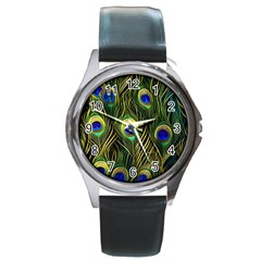 Peacock Pattern Round Metal Watch