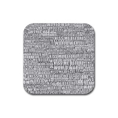 Kiss Me Before World War 3 Typographic Motif Pattern Rubber Coaster (square)