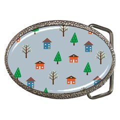 House Trees Pattern Background Belt Buckles
