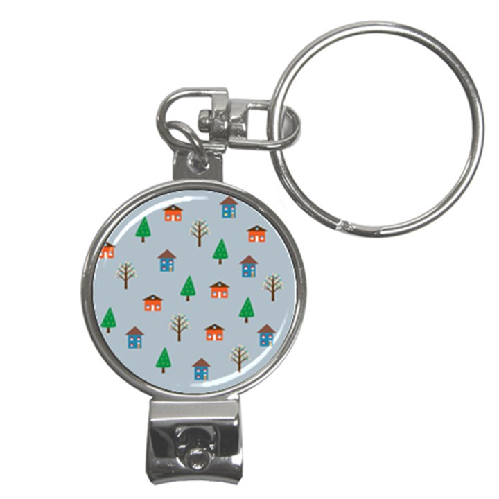 House Trees Pattern Background Nail Clippers Key Chain