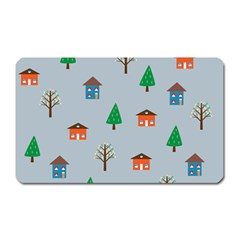 House Trees Pattern Background Magnet (rectangular)