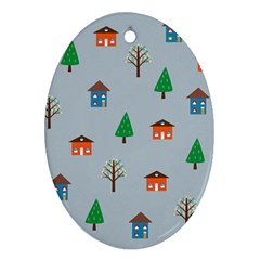 House Trees Pattern Background Oval Ornament (two Sides)