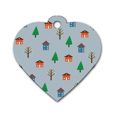 House Trees Pattern Background Dog Tag Heart (one Side)