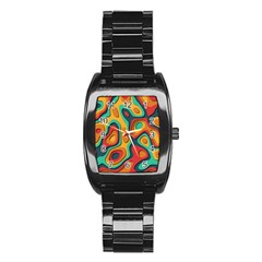 Paper Cut Abstract Pattern Stainless Steel Barrel Watch