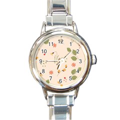 Spring Art Floral Pattern Design Round Italian Charm Watch by Maspions