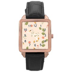 Spring Art Floral Pattern Design Rose Gold Leather Watch  by Maspions