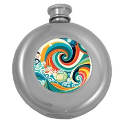 Waves Ocean Sea Abstract Whimsical Round Hip Flask (5 Oz)