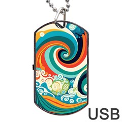 Waves Ocean Sea Abstract Whimsical Dog Tag Usb Flash (one Side)