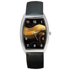 Abstract Gold Wave Background Barrel Style Metal Watch