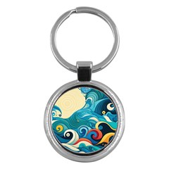 Waves Wave Ocean Sea Abstract Whimsical Key Chain (round)