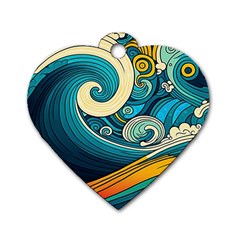 Waves Ocean Sea Abstract Whimsical Art Dog Tag Heart (two Sides)