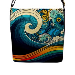 Waves Ocean Sea Abstract Whimsical Art Flap Closure Messenger Bag (l)