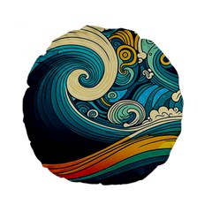 Waves Ocean Sea Abstract Whimsical Art Standard 15  Premium Flano Round Cushions