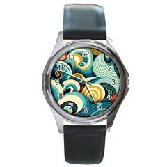 Wave Waves Ocean Sea Abstract Whimsical Round Metal Watch