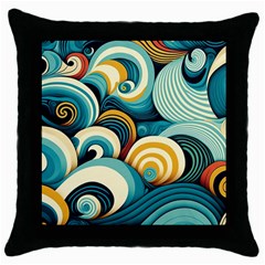 Wave Waves Ocean Sea Abstract Whimsical Throw Pillow Case (black) by Maspions