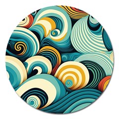 Wave Waves Ocean Sea Abstract Whimsical Magnet 5  (round) by Maspions